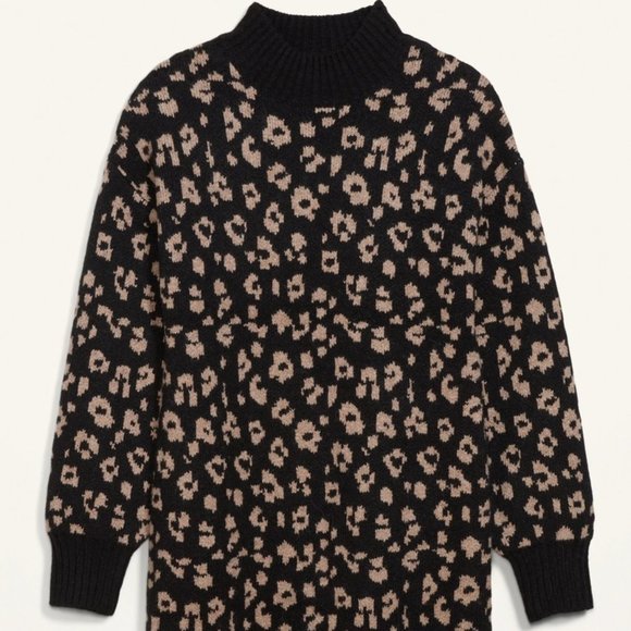NWT Leopard-Print Mock-Neck Sweater Shift Dress - Picture 3 of 7